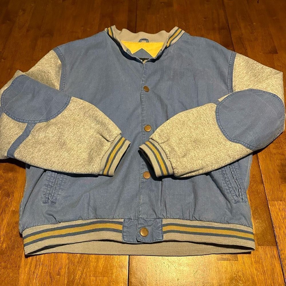Vintage Eagles Ridge Outfitters Jacket Mens Large Blue Denim Sweater Snap Bomber